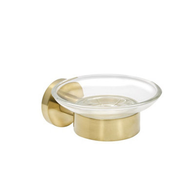 Homestylestore Round Wall Mounted Bathroom Glass Soap Dish With Brushed Brass Holder from B&Q