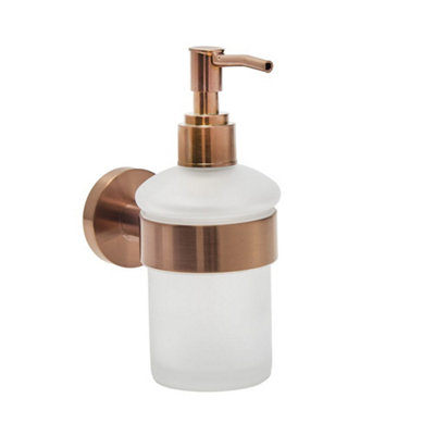 Homestylestore Round Wall Mounted Bathroom Glass Soap Dispenser With Brushed Copper Holder from B&Q