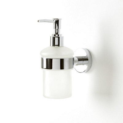 Homestylestore Round Wall Mounted Bathroom Glass Soap Dispenser With Chrome Holder from B&Q