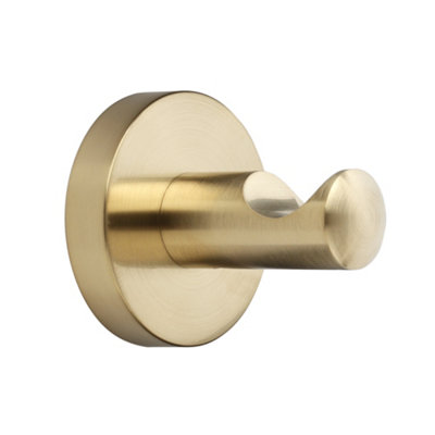 Homestylestore Brushed Brass Bathroom Single Wall Mounted Bath Robe Towel Hook Holder from B&Q