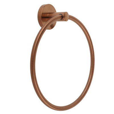 Homestylestore Brushed Copper Bathroom Wall Mounted Round Towel Ring Holder from B&Q