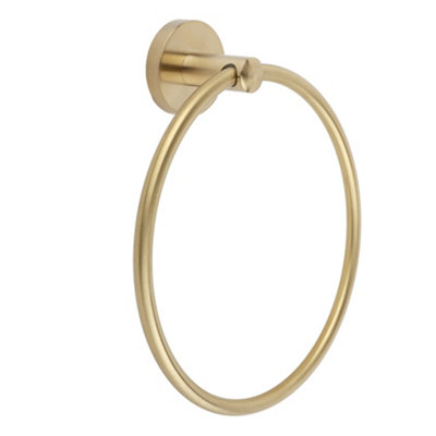 Homestylestore Brushed Brass Bathroom Wall Mounted Round Towel Ring Holder from B&Q