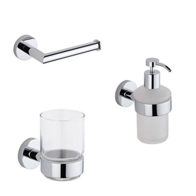 Homestylestore Chrome 3 Piece Bathroom Accessory Set With Toilet Roll HolderTumbler And Soap Dispenser from B&Q