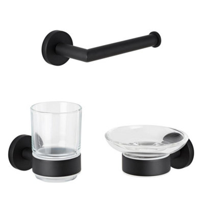 Homestylestore Black 3 Piece Bathroom Accessory Set With Toilet Roll HolderTumbler And Soap Dish from B&Q