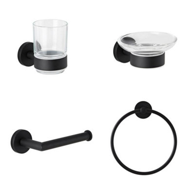 Homestylestore Black 4 Piece Bathroom Accessory Set With Toilet Roll HolderTowel RingTumbler And Soap Dish from B&Q
