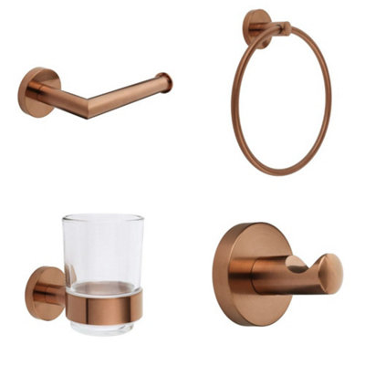 Homestylestore Brushed Copper Bathroom Accessory Set Towel Ring Robe Hook Toilet Roll Holder Tumbler from B&Q