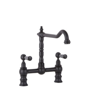 B&Q -  Black Lever Handle Bridge Kitchen Sink Mixer Tap With Swivel Spout