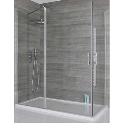 Homestylestore Chrome Corner Walk In Wet Room Hinged Door Shower Enclosure With White Tray 1400 X 700mm from B&Q