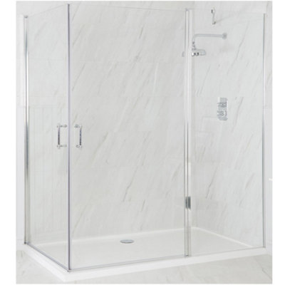 Homestylestore Chrome Corner Walk In Wet Room Hinged Door Shower Enclosure With White Tray And Fast Flow Waste 1400 X 700mm from B&Q