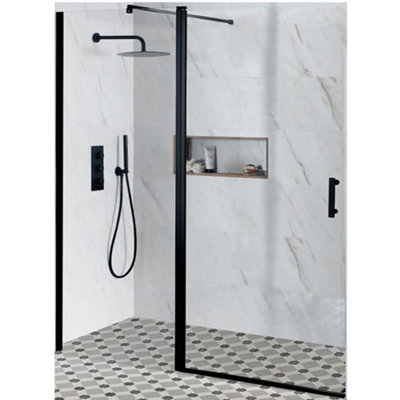 Homestylestore Black Single Hinged Frameless Shower Door 1100mm from B&Q