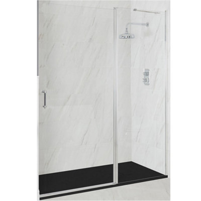 Homestylestore Chrome Wet Room Walk In Hinged Door Frameless Shower Enclosure With Graphite Slate Effect Tray 1200 X 900mm from B&Q