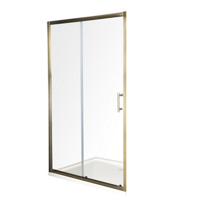 B&Q -  Antique Brass Reversible Wet Room Sliding Door Shower Enclosure With White Tray And Fast Flow Waste 1000 X 1000mm