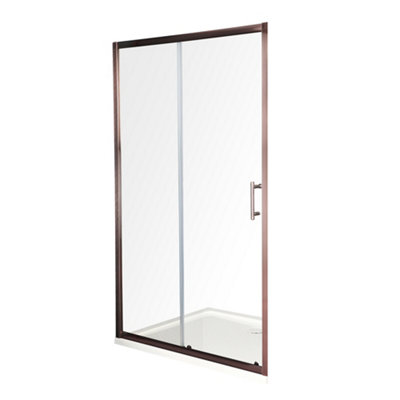 B&Q -  Copper Reversible Wet Room Sliding Door Shower Enclosure With White Tray And Fast Flow Waste 1000 X 1000mm
