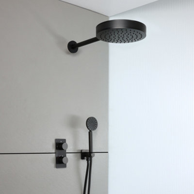 Homestylestore Black Thermostatic Diverter Mixer Valve 250mm Rainfall Shower Head Handset Kit from B&Q