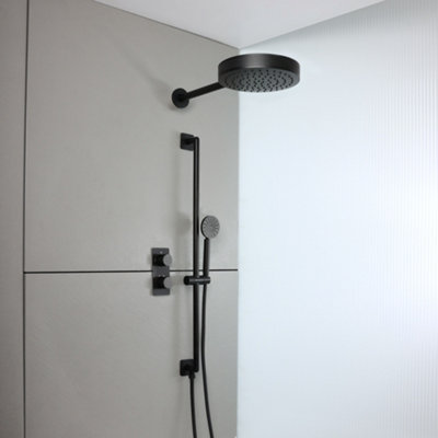Homestylestore Black Thermostatic Diverter Mixer Valve 250mm Rainfall Shower Head Handset Riser Rail from B&Q