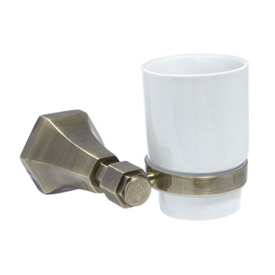 Homestylestore Art Deco Bathroom Wall Mounted Ceramic Toothbrush Tumbler Aged Gold Holder from B&Q