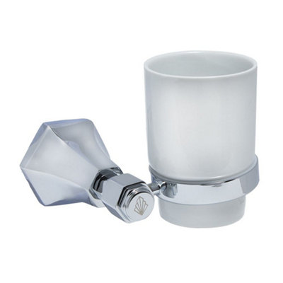 Homestylestore Art Deco Bathroom Wall Mounted Ceramic Toothbrush Tumbler Chrome Holder from B&Q