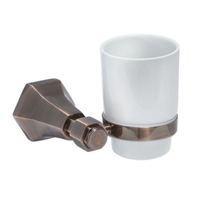 Homestylestore Art Deco Bathroom Wall Mounted Ceramic Toothbrush Tumbler Aged Bronze Holder from B&Q
