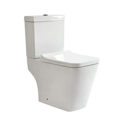 Homestylestore White Ceramic Close Coupled Toilet Pan Wc And Cistern With Soft Close Seat And Black Flush Button from B&Q