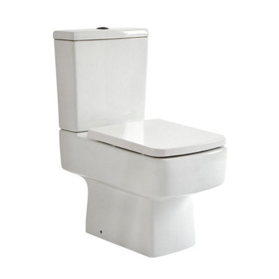 Homestylestore White Ceramic Close Coupled Bathroom Toilet Pan Wc And Cistern With Soft Close Seat And Black Flush Button from B&Q