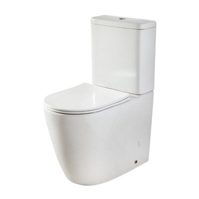 Homestylestore White Ceramic Close Coupled Toilet Wc Soft Close Seat With Chrome Flush Button from B&Q