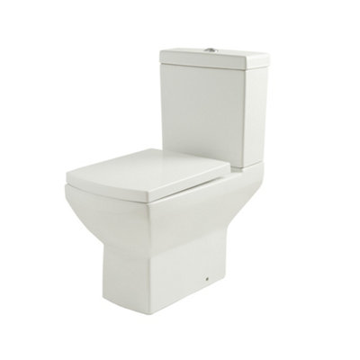 Homestylestore White Ceramic Close Coupled Toilet Soft Close Seat With Chrome Flush Button from B&Q