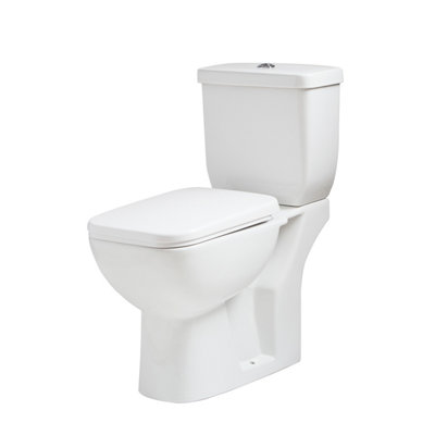 Homestylestore White Ceramic Close Coupled Toilet Wc Soft Close Seat Chrome Dual Flush Button from B&Q