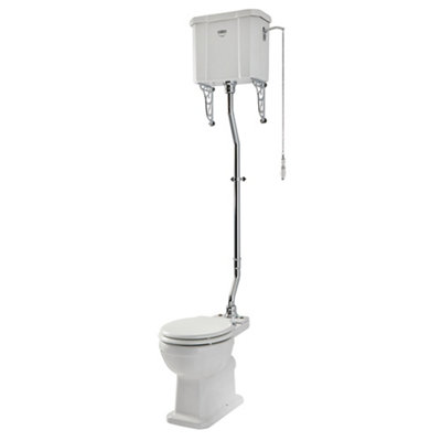 Homestylestore White Toilet Wc Pan High Level Cistern Soft Close Wood Seat Chrome Flush Kit from B&Q