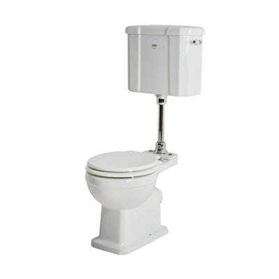 Homestylestore White Toilet Wc Pan Low Level Cistern Soft Close Wood Seat Chrome Flush Kit from B&Q