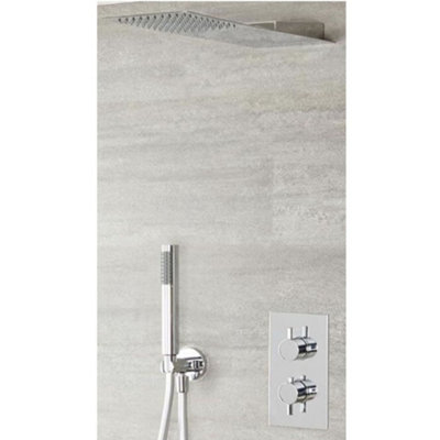 Homestylestore Chrome Thermostatic Diverter Mixer Valve 200 X 487mm Wall Mounted Thin Rainfall Shower Head Hand Shower Handset from B&Q