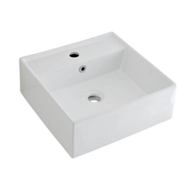 Homestylestore 410 X 410mm White Ceramic Countertop Wall Hung Bathroom Basin Sink And Brushed Nickel Overflow Ring from B&Q