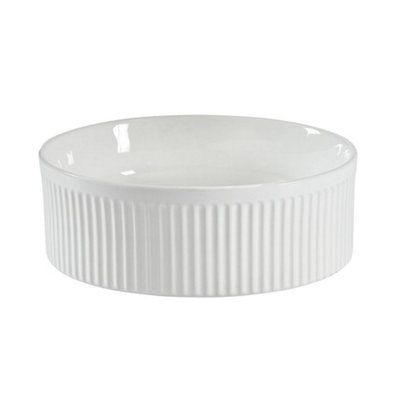 Homestylestore White Ceramic Round Fluted Countertop Bathroom Basin Sink 370mm from B&Q
