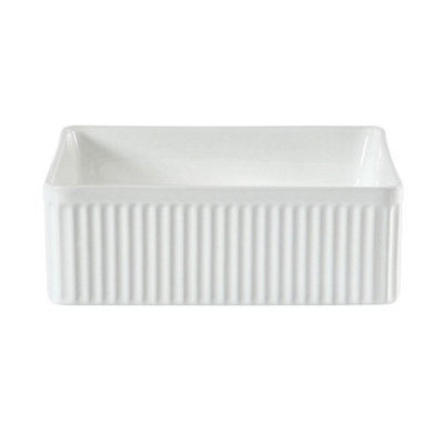 Homestylestore White Ceramic Square Fluted Countertop Bathroom Basin Sink 380mm from B&Q