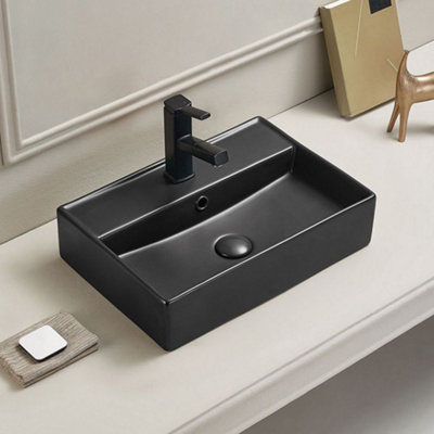 Homestylestore Graphite 500 X 350mm Rectangular Countertop 1 Tap Hole Bathroom Basin Sink from B&Q