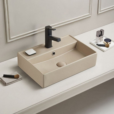 Homestylestore Sand 500 X 350mm Rectangular Countertop 1 Tap Hole Bathroom Basin Sink from B&Q