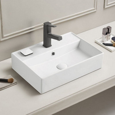 Homestylestore Chalk 500 X 350mm Rectangular Countertop 1 Tap Hole Bathroom Basin Sink from B&Q