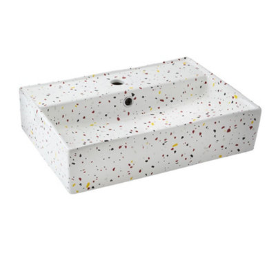 Homestylestore Terrazzo Speckled Effect Rectangular Countertop 1 Tap Hole Bathroom Basin Sink 500 X 350mm from B&Q