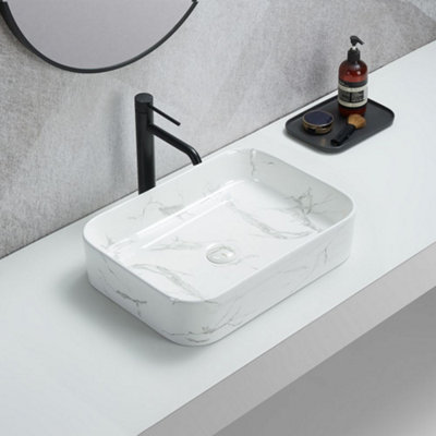 Homestylestore Marble Effect Rectangular Countertop Bathroom Basin Sink 505 X 370mm from B&Q