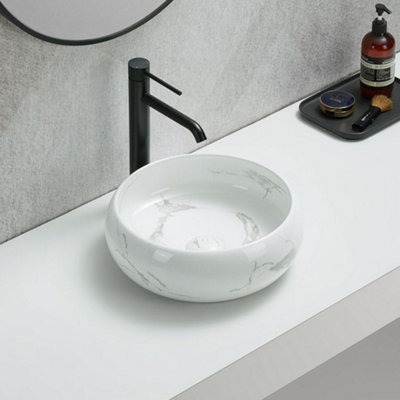 Homestylestore Marble Effect Round Countertop Bathroom Basin Sink 360mm from B&Q