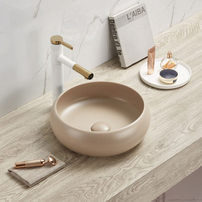 Homestylestore Sand 360mm Round Countertop Bathroom Basin Sink from B&Q
