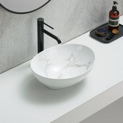Homestylestore Marble Effect Oval Countertop Bathroom Basin Sink 405 X 330mm from B&Q