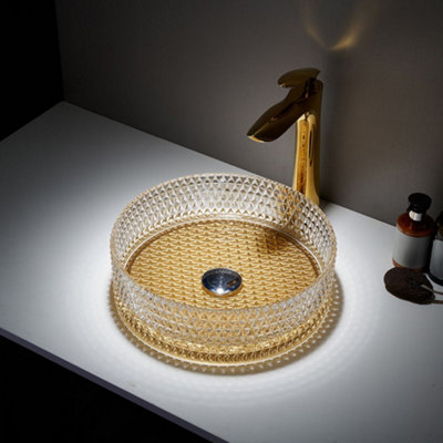 Homestylestore Amber Crystal Tempered Glass Round Countertop Bathroom Basin Sink 353mm from B&Q