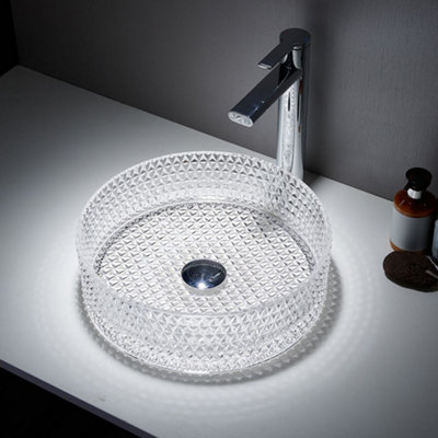 Homestylestore Clear Crystal Tempered Glass Round Countertop Bathroom Basin Sink 353mm from B&Q