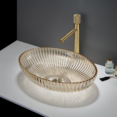 Homestylestore Amber Crystal Tempered Glass Round Countertop Bathroom Basin Sink 510 X 350mm from B&Q