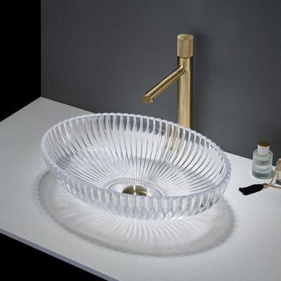 Homestylestore Clear Crystal Tempered Glass Round Countertop Bathroom Basin Sink 510 X 350mm from B&Q