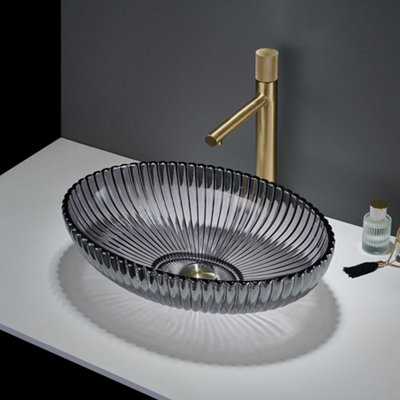 Homestylestore Smoked Crystal Tempered Glass Round Countertop Bathroom Basin Sink 510 X 350mm from B&Q