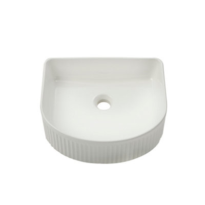 Homestylestore White Curved Fluted Countertop Bathroom Basin Sink 400 X 350mm from B&Q