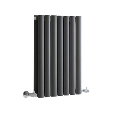 B&Q -  Anthracite Horizontal Double Oval Panel Designer Radiator 595 X 413mm