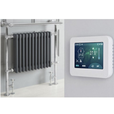 Homestylestore 930 X 790mm Chrome And Anthracite Dual Fuel Heated Towel Rail RadiatorValves And Touchscreen Wifi Thermostat from B&Q