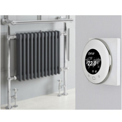 Homestylestore 930 X 790mm Chrome And Anthracite Dual Fuel Heated Towel Rail RadiatorValves And Wifi Thermostat from B&Q
